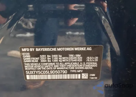 2020 BMW X3 xDrive30I из США, поврежденный, VIN 5UXTY5C05L9D50790